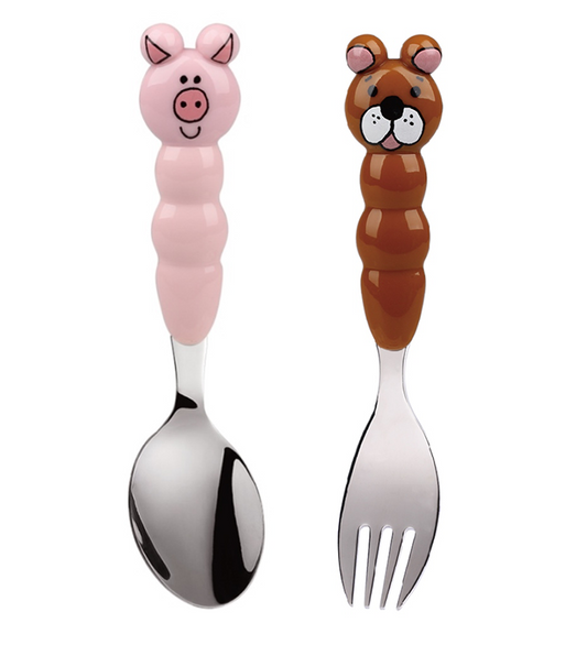 Eat4Fun Animal Animo Stainless Steel Children's Kids Fork and Spoon Cutlery Set.